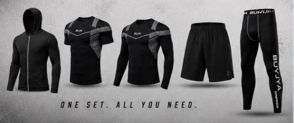 5-Piece Men’s Compression Sportswear Set – Hoodie, T-Shirt, Shorts & Leggings Gym Outfit Vidalfit-Essentials